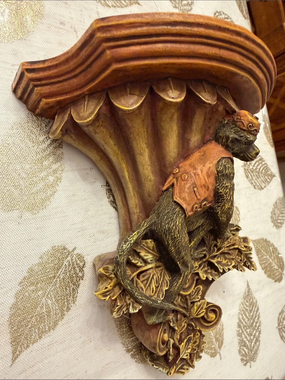 Vintage-Style Brown Monkey Wall Shelf Accent - Unbranded